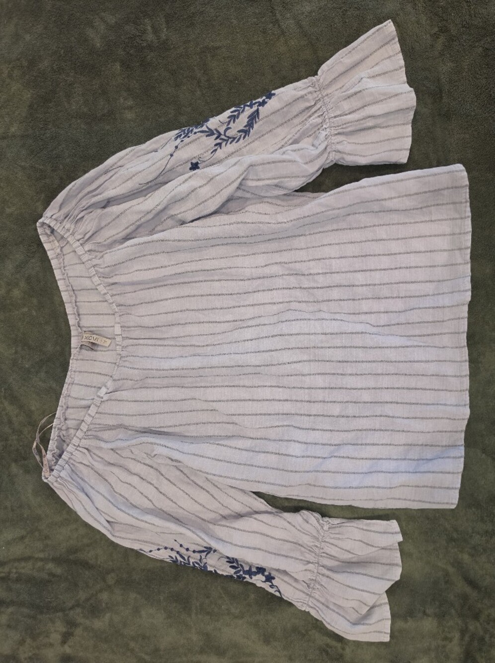 XCVI Light Grey Blouse with Light Gray Vertical Stripes Size Med
